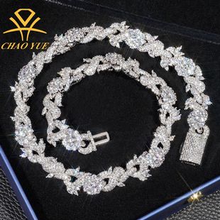 European and American Stylish 15mm Thorn Hip-Hop Cuban Necklace S925 Silver Vvs Moissanite Street Fashion Necklace Direct Supply