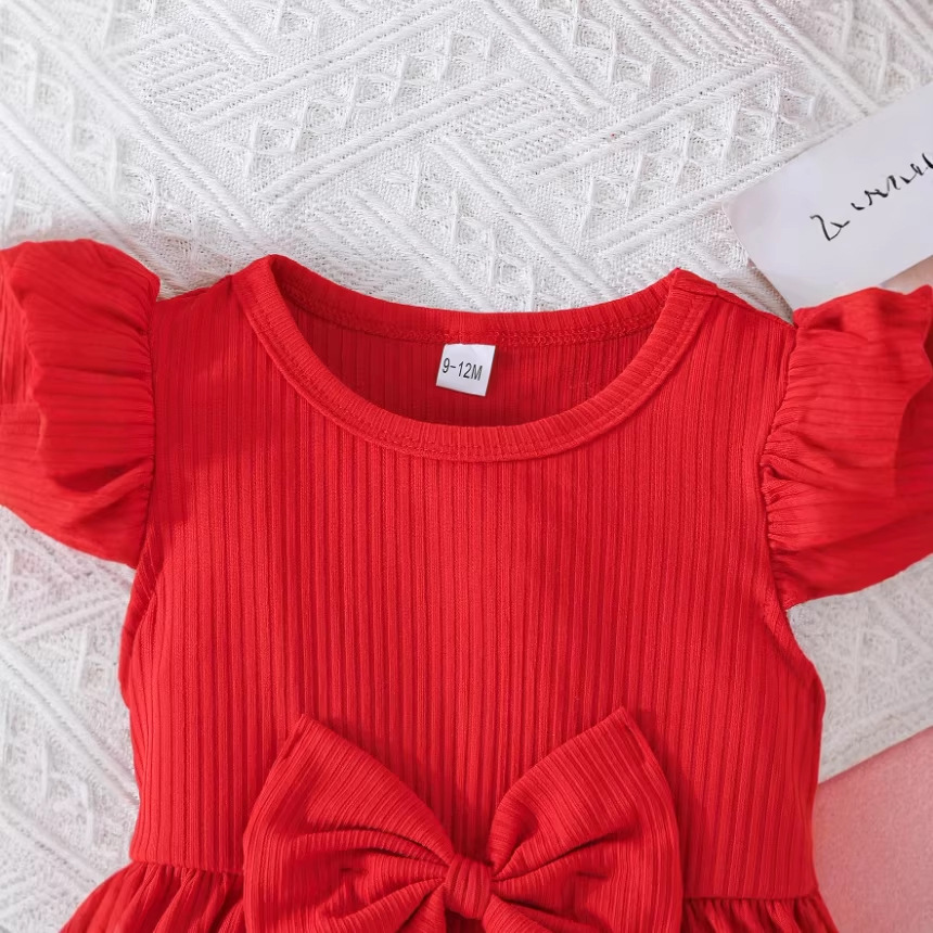 106059819@qq.com Vestido vermelho de princesa, estilo coreano, para meninas de 0 a 3 anos, modelo princesa, coleção verão 2026. Novo vestido de verão 2026, com mangas curtas e babados. Ideal para crianças de 0 a 3 anos._voghion.com