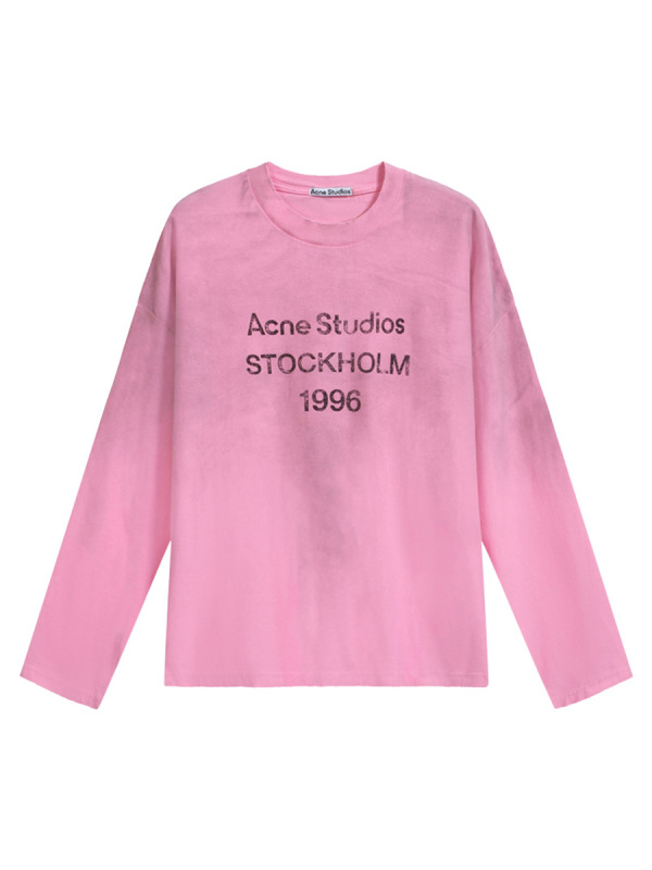 クロスボーダーのトレンディなブランド AC 1996 ホットダイヤモンドレタープリントウォッシュ加工ライト高級男性と女性のルーズコットン長袖 T シャツ|undefined