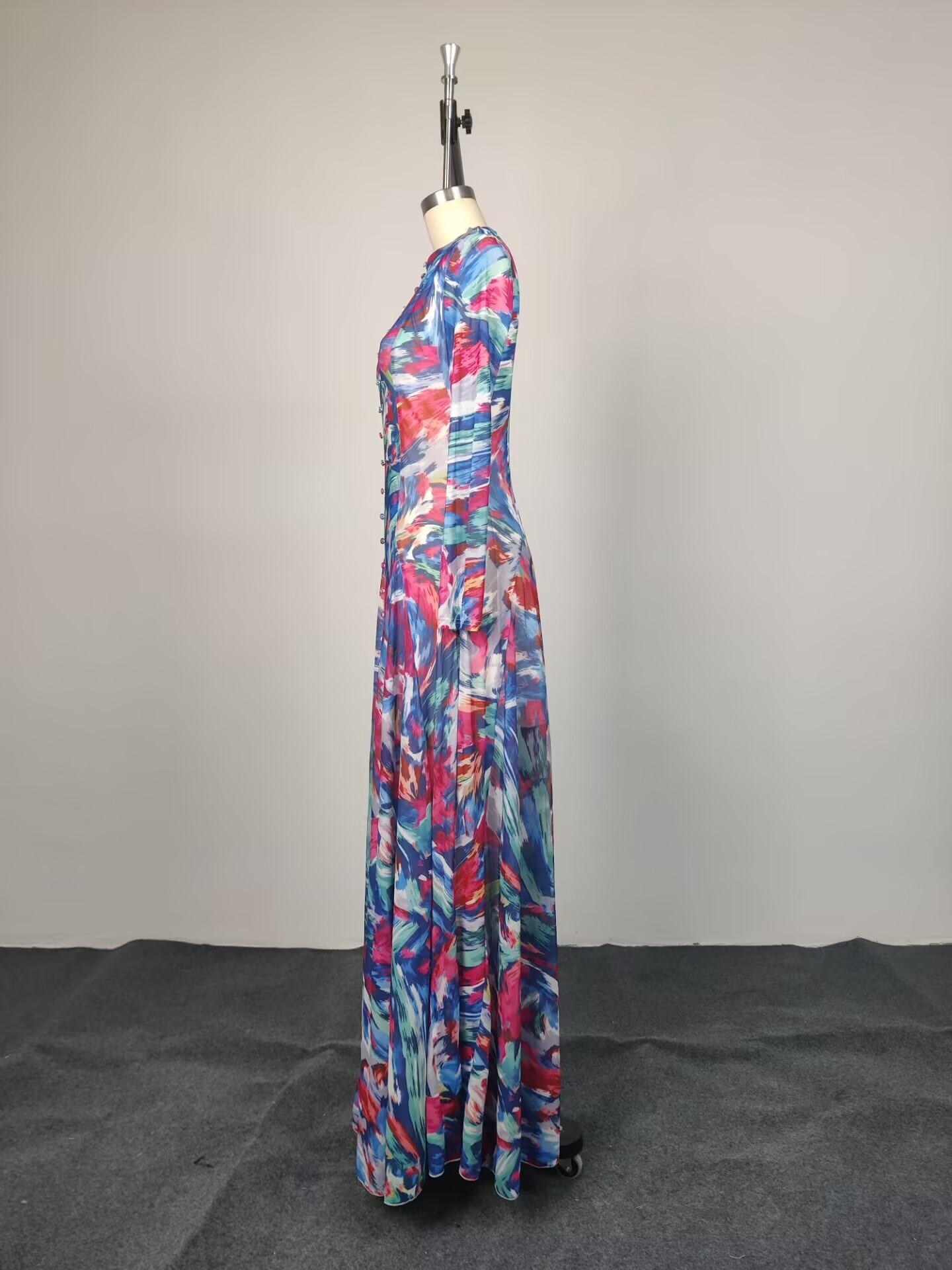 Women's Elegant Floral Maxi Dress – Long Sleeve Round Neck Bodycon Midi Dress With Fitted Waist Rsatile For Work & Events_ecoleips.com