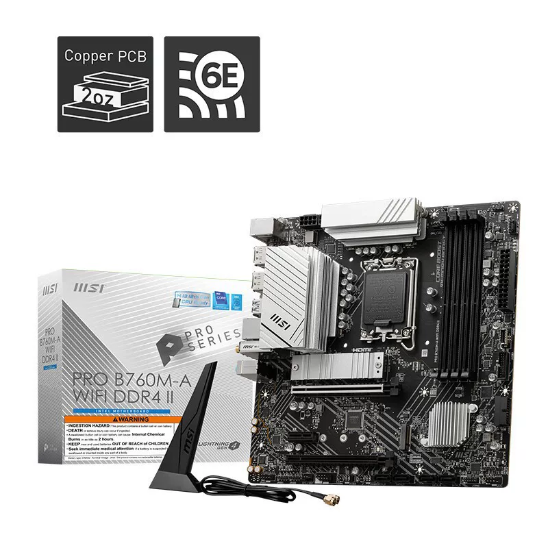 Материнская плата MSI PRO B760M-A WIFI DDR4 II, DDR4, Wi‑Fi, совместима с 13600KF и 13400F