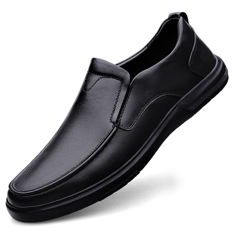 2023 Winter new men's loafers first layer cowhide slip-on middle-aged dad leather shoes breathable casual shoes