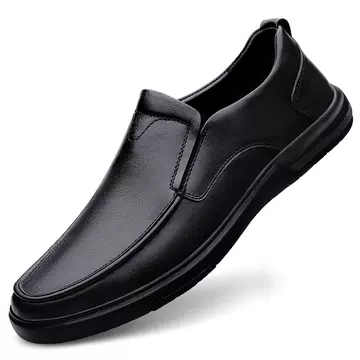 2023 Winter new men's loafers first layer cowhide slip-on middle-aged dad leather shoes breathable casual shoes