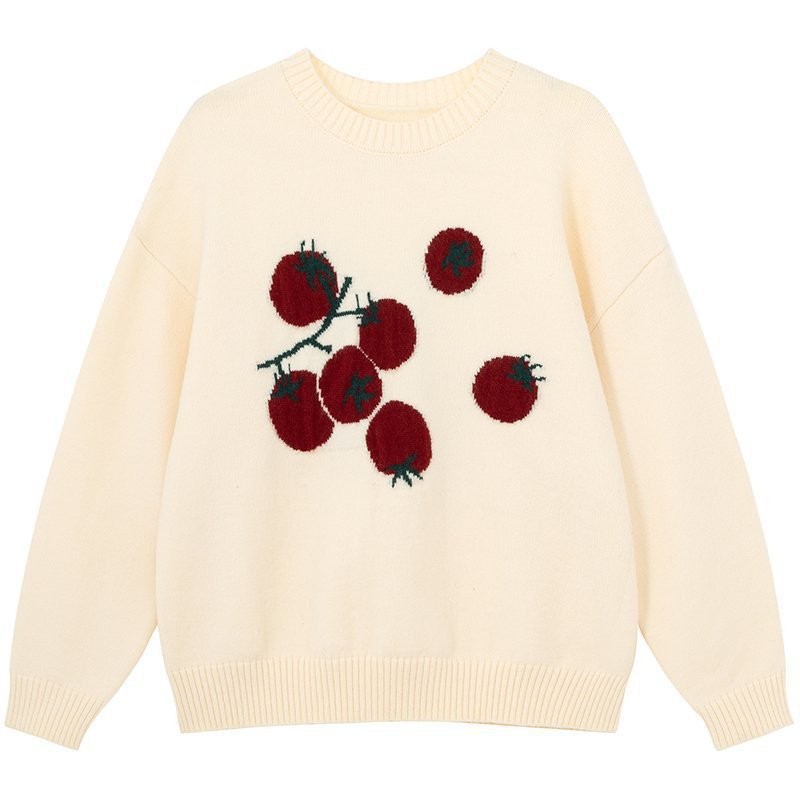 2025 suave tomate nuevo Jacquard de cuello redondo suéter de punto otoño y invierno coreano casual suave blusa de moda image 7