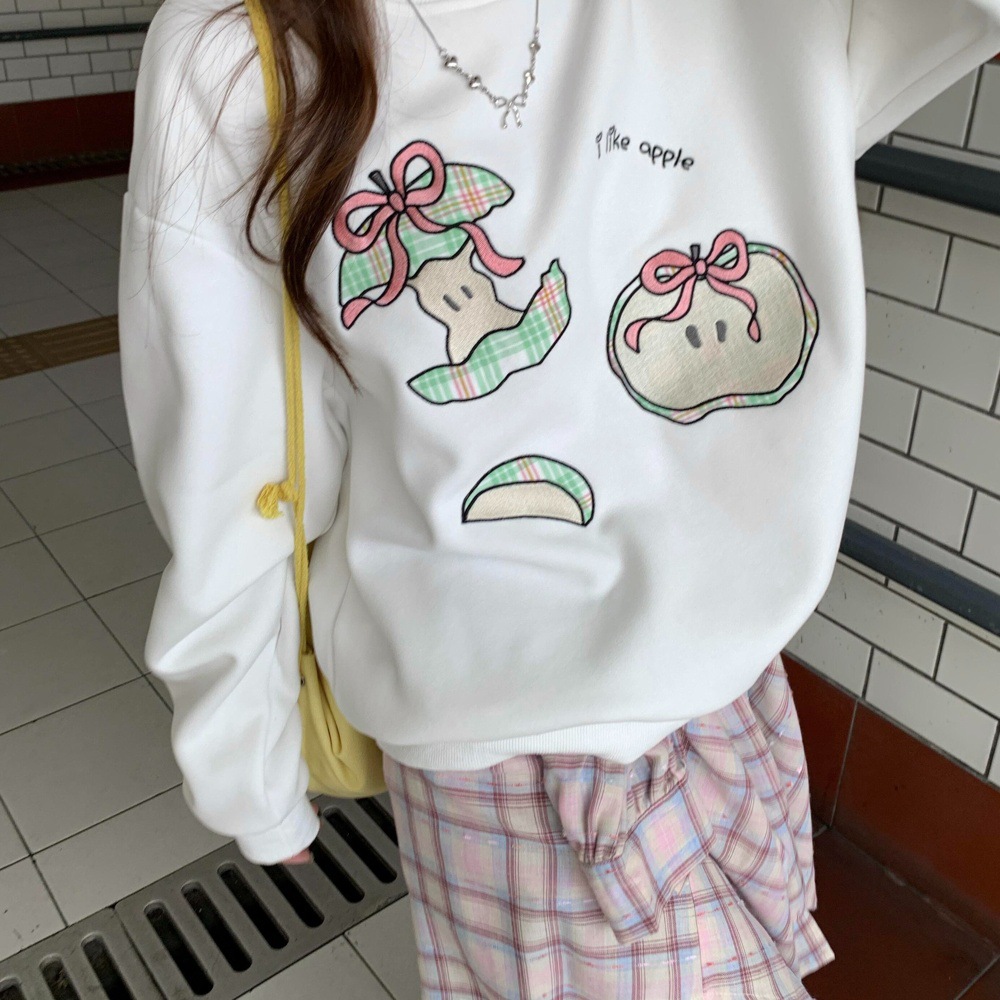 高级感无帽上衣服秋冬圆领卫衣女装可爱可爱英伦潮流国潮牌学院薄