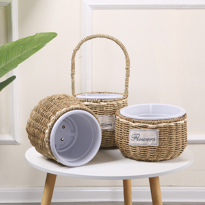 创意手工田园草编藤编柳编绿萝多肉吊兰花盆花篮花瓶家居装饰包邮