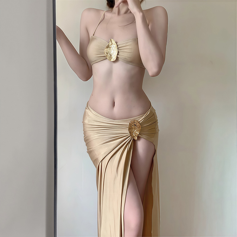 New Island Vacation Long Skirt Bikini Split Swimsuit Female Sexy Pure Desire Hot Girl Internet Celebrity Style Tube Top Slimming