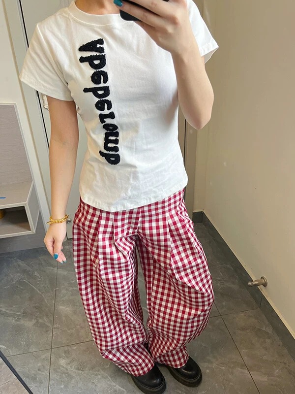[210g 40 Count Pure Cotton] Towel Embroidered Letters Round Neck Short-Sleeved T-Shirt Women's Slim Top White