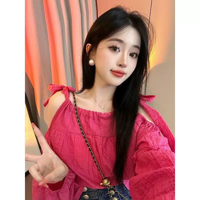 New Spring and Summer 2024 New Fashion Sweet Style Shoulder Shirt French Elegant Slimming All-match Long Sleeve Top for Women