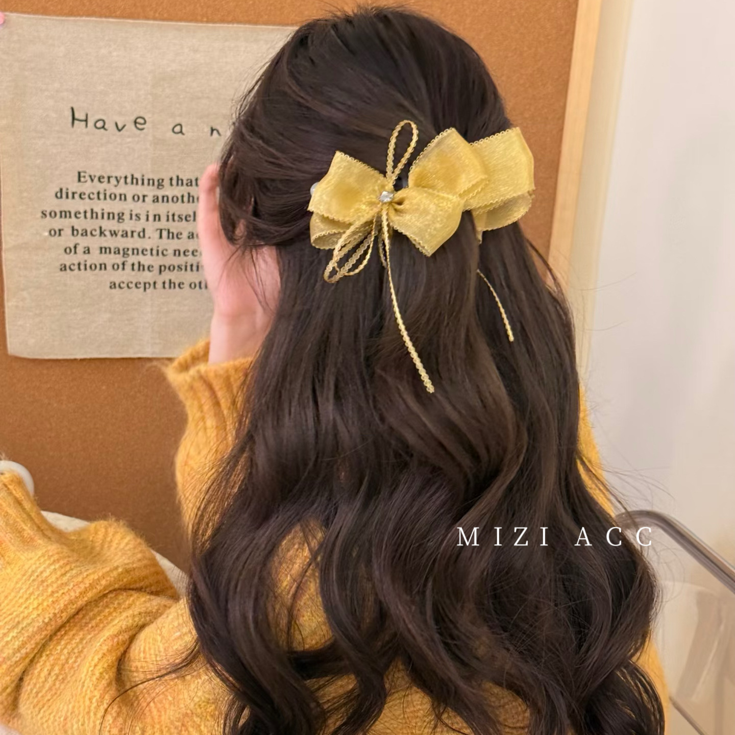 法式珍珠发夹金线纱蝴蝶结弹簧夹秋冬布艺马尾夹女顶夹弹簧夹发卡