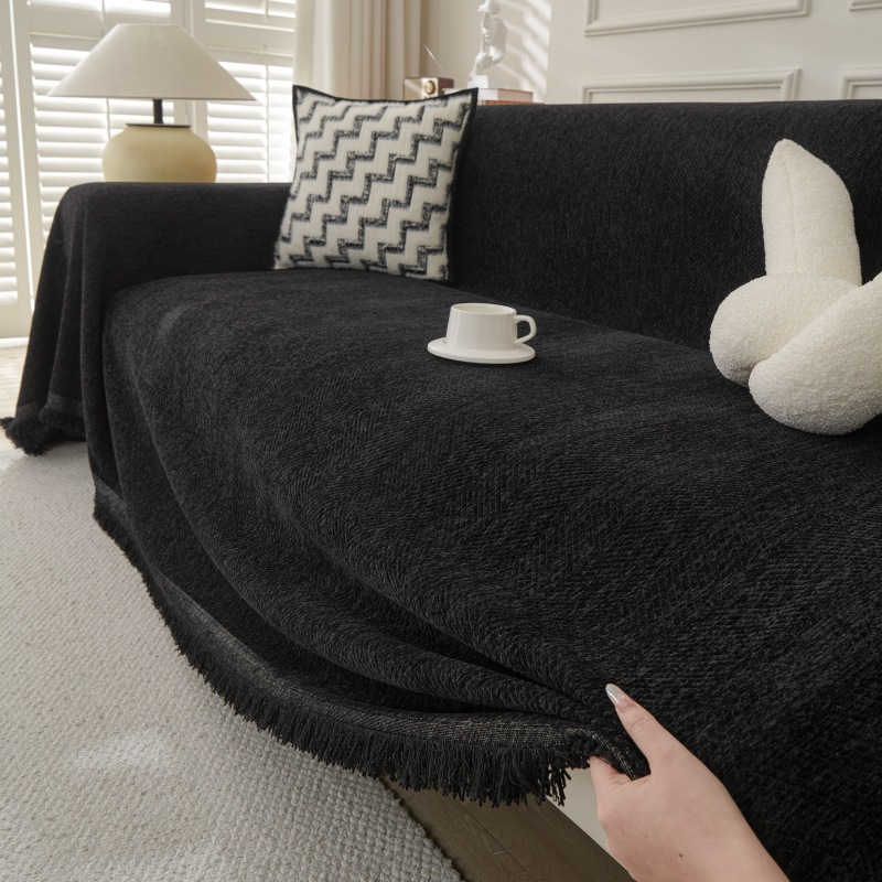 Widened Sofa Cover Cloth Towel Cover for All Seasons Black Herringbone Pattern Universal Sofa Cover Dustproof Full Cover Sofa Cushion