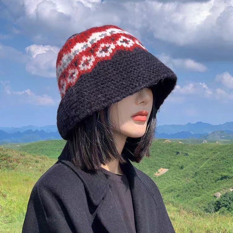 针织帽费尔岛风秋冬保暖冷帽复古百搭护耳雷锋帽子毛线帽提花盆帽|undefined