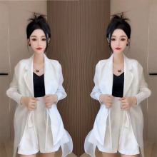 设计款气质绑带衬衫套装女春季长袖AB面防晒衬衣+短裤高级两件套