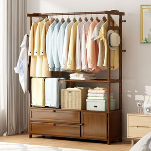 Coat Rack Floor-Standing Vertical Solid Wood Home Wardrobe Strong Large-Capacity Clothes Hanger Multi-Functional Storage Rack for Drying Yuting