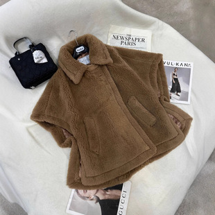 Camel Plush Korean Style Thickeneded Cape Cape Vest Outwear Outwear 2025 New Winter Outwear for Women