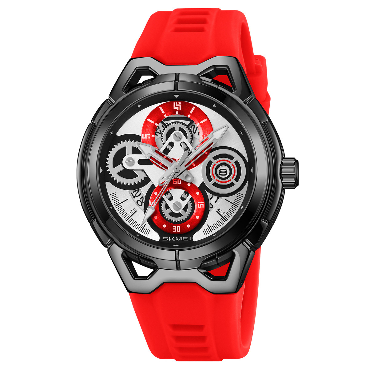 Momento de los hombres Mechanical Wind Calendar reloj de pulsera silicona correa de cuarzo nocturno impermeable reloj de cuarzo transfronterizo exclusivo para la fábrica de origen