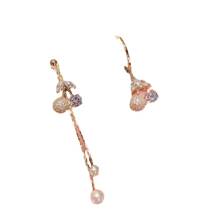 Серебряная игла, асимметричные серёжки с кисточками, модные милые цирконии, образец серебро 925, интернет-знаменитость