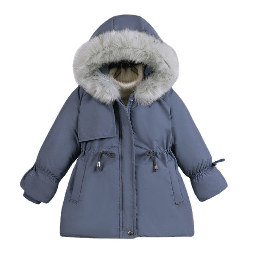 Neuer mittellanger Parka-Mantel für Mädchen im koreanischen Stil mit Kordelzug in der Taille und dickem Baumwollmantel_voghion.com
