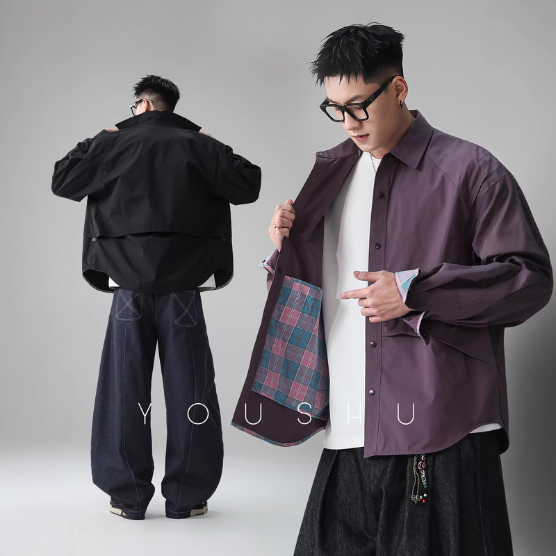 American Old Money Style Three-Dimensional Cut Lapel Shirt for Men, 2026 Spring New Loose Trendy Brand Long-Sleeve Shirt