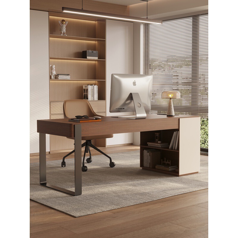 Xgn409 Antique-Style Solid Wood Desk, Minimalist Home Study Desk, High-End Saddle Leather Walnut Writing Desk