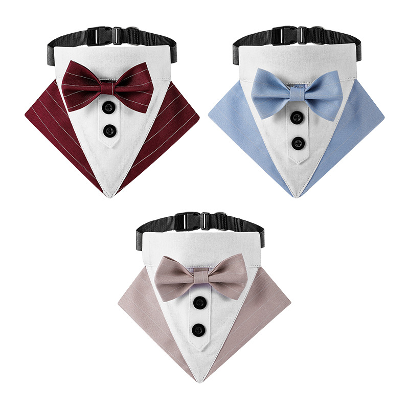 Transfronterizo nuevo rayas ropa de mascotas traje triángulo toalla guapo mascota saliva toalla boda mascota triángulo toalla