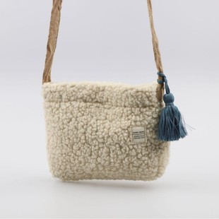 Blue hanging lamb wool children's crossbody shoulder bag