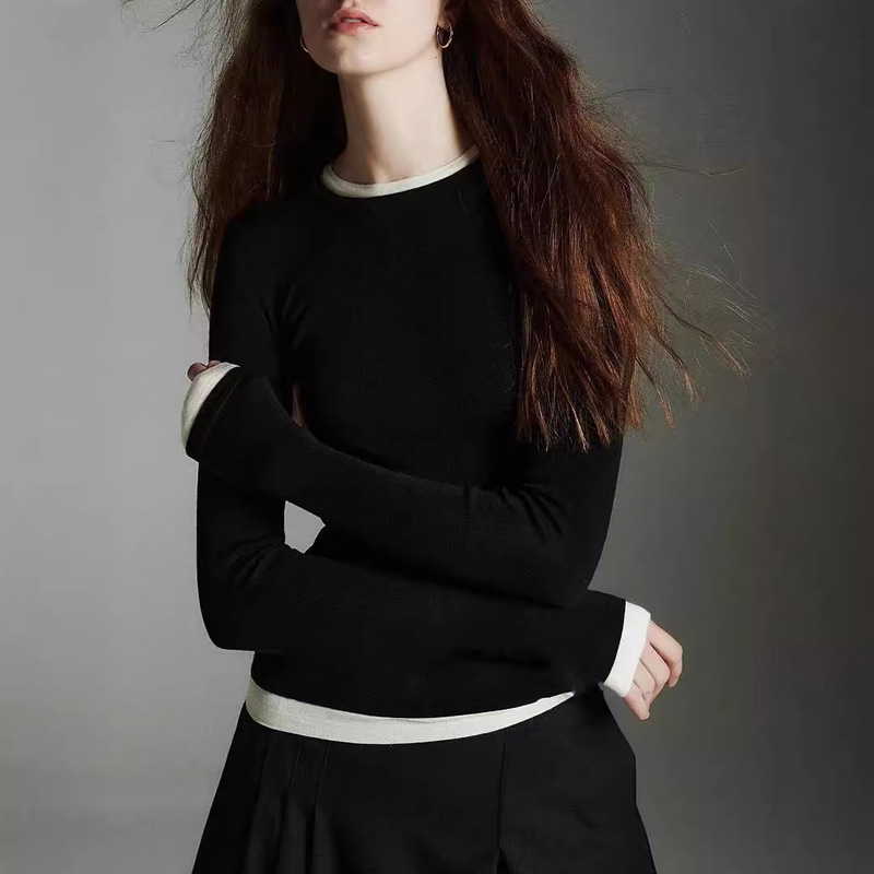 German BIELLA160s Gold Wool 120s Washable Contrast Color Fake Two-piece Multi-collar Knitted Base