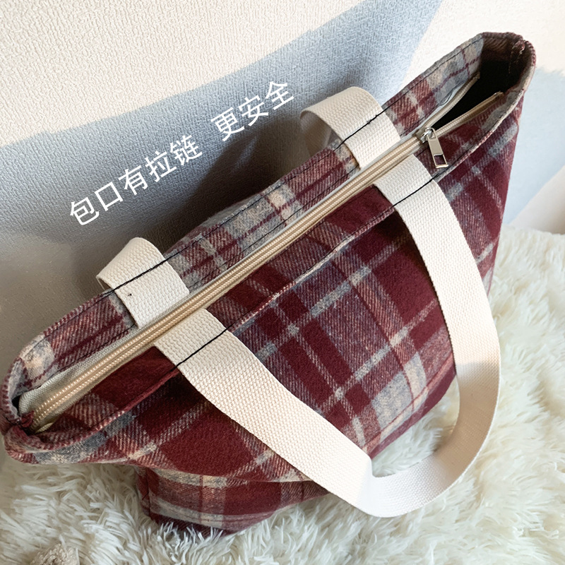 Retro color mezclado tejido lana Plaid hombro bolsa diaria versátil gran capacidad Plaid bolsa bolso de mano de las mujeres