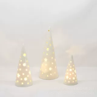 圣诞节装饰品陶瓷圣诞树LED灯节日创意桌面装饰品陶瓷工艺品摆件