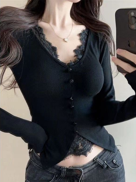 Sexy keep warm lace autumn short base body-friendly long-sleeve