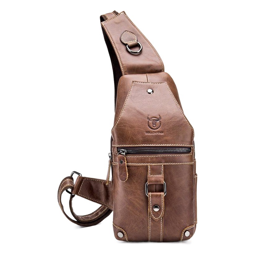 Captain Cow Leather Leather Men's Single Shoulder Crossbody Chest Bag Retro Top Layer Cowhide Large Capacity Soft Leather Small Bag Chest Bag
