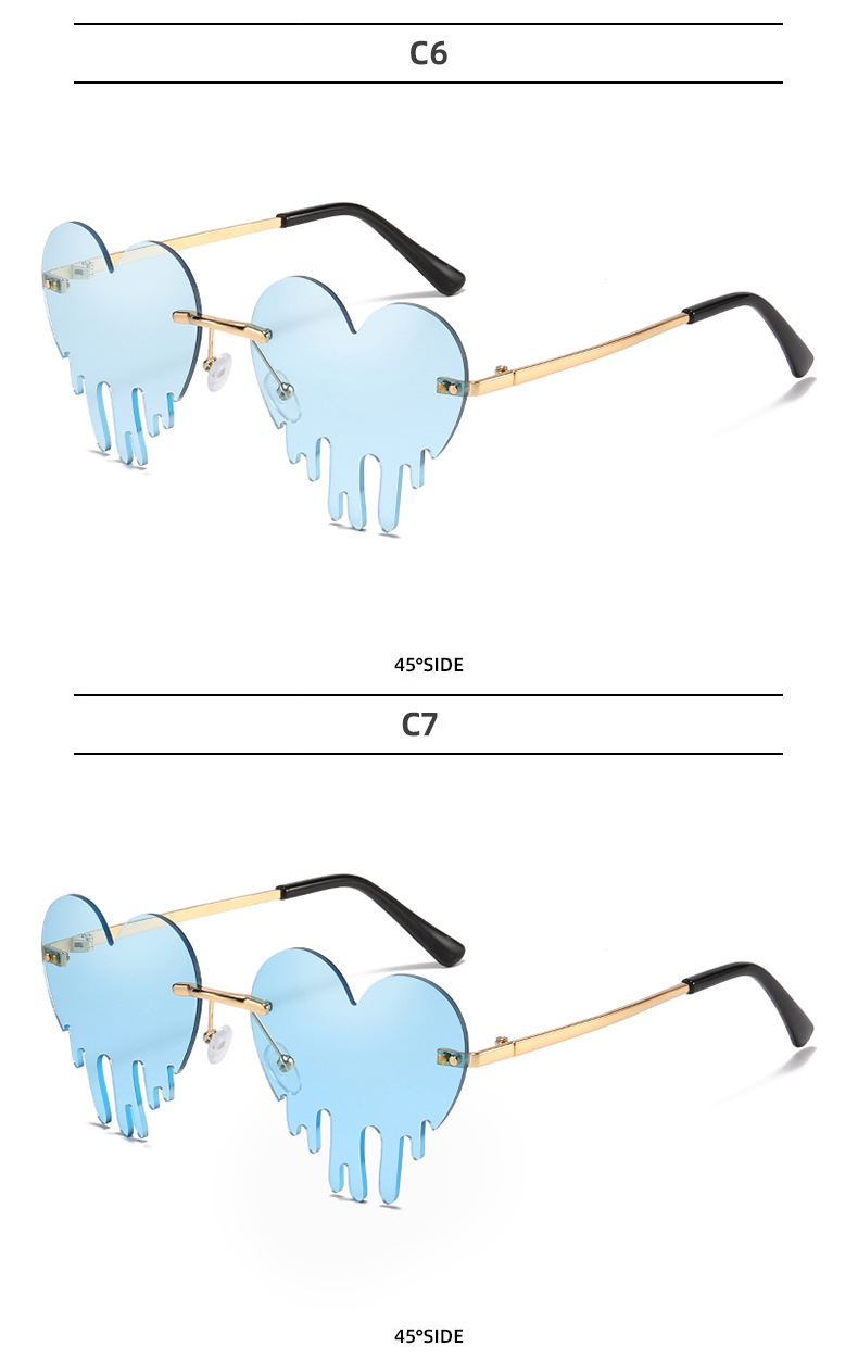 50g Weight Frameless Glasses Structure Sunglasses Classification PC, UV400 Protection Lens Material Special-Shaped Mirror Glasses Style Outdoor, Beach Occasion Heart Shape Pattern All Seasons Season Unisex Gender Novelty, Modern Style Style Novelty Modern Style Heart Shape PC UV400 Protection Special-Shaped Mirror Frameless Women's Sunglasses 9