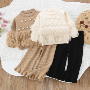 Sweater, autumn demi-season solid color knitted children's set, western style, Korean style