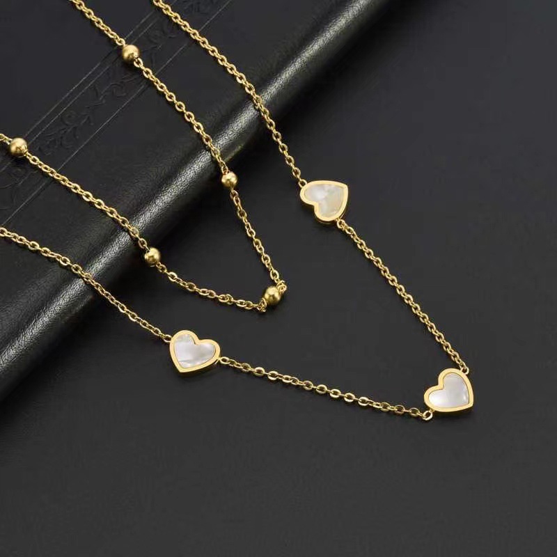 Elegant Round Heart Shape Butterfly Titanium Steel Inlay Artificial Pearls Shell Layered Necklaces_colorza_4