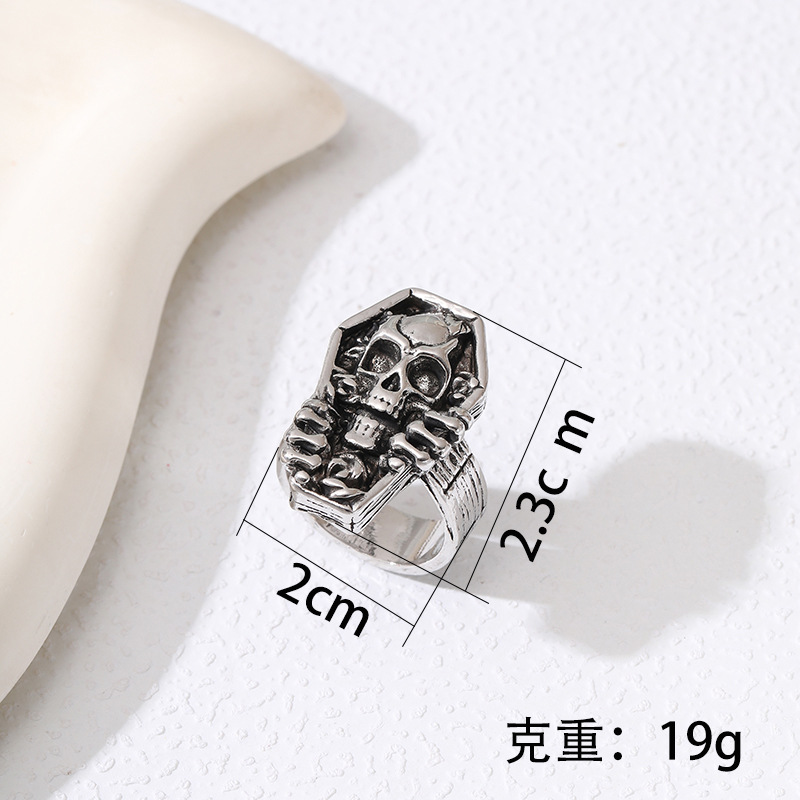 Yunjin transfronteriza nuevo europeo y americano retro cráneo anillo hombres hip hop punk estilo aleación de zinc joyería al por mayor image 5