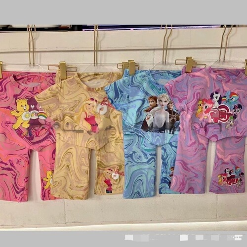 Summer Fashion Trendy Baby Girl Toddler Cartoon Tie-Dye Set of Two Cute