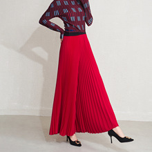 时髦减龄百褶阔腿裤女跨境新款松紧高腰垂感显瘦长款大摆休闲裙裤