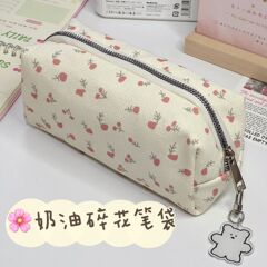 クリーム小砕花筆袋シンプル高颜値日系文房具袋シンプル大容量学生鉛筆ケース化粧バッグ