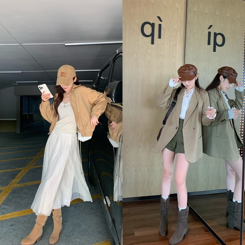 葡萄妈同款现货~ 增高8cm~韩系圆头V口粗跟显瘦堆堆短靴女|undefined