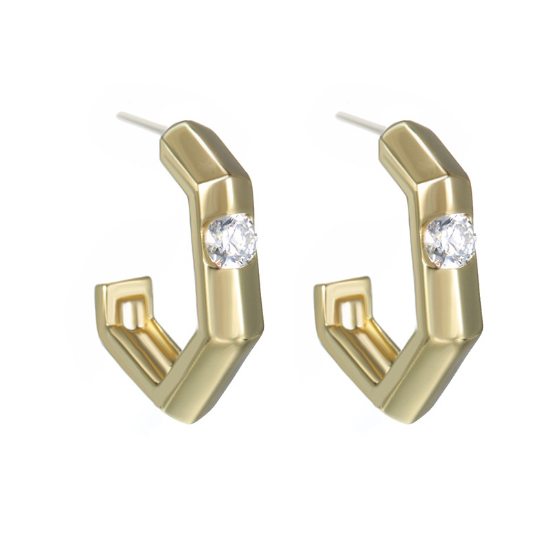Xuping joyería de bronce de silicio de piedra geometría pendientes en forma de C nicho personalidad europea y americana fría pernos de orejas