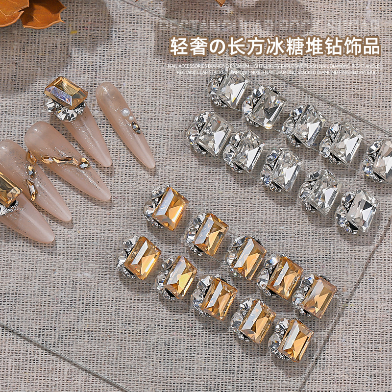Nuevo nicho Zhonghao boutique rectangular ángulo recto taladro ligero de lujo explosión de azúcar de hielo manicurismo productos acabados taladro de uñas decoración