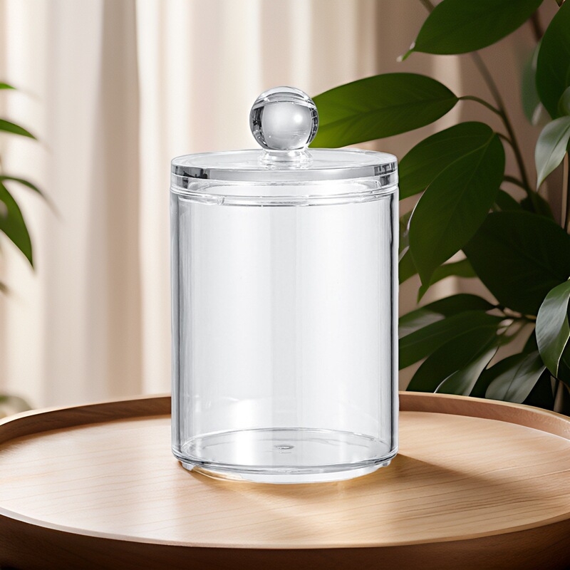 Round Dust-Proof Stackable Cotton Swab Box with Bamboo Lid for Living Room, Bathroom Storage Organizer