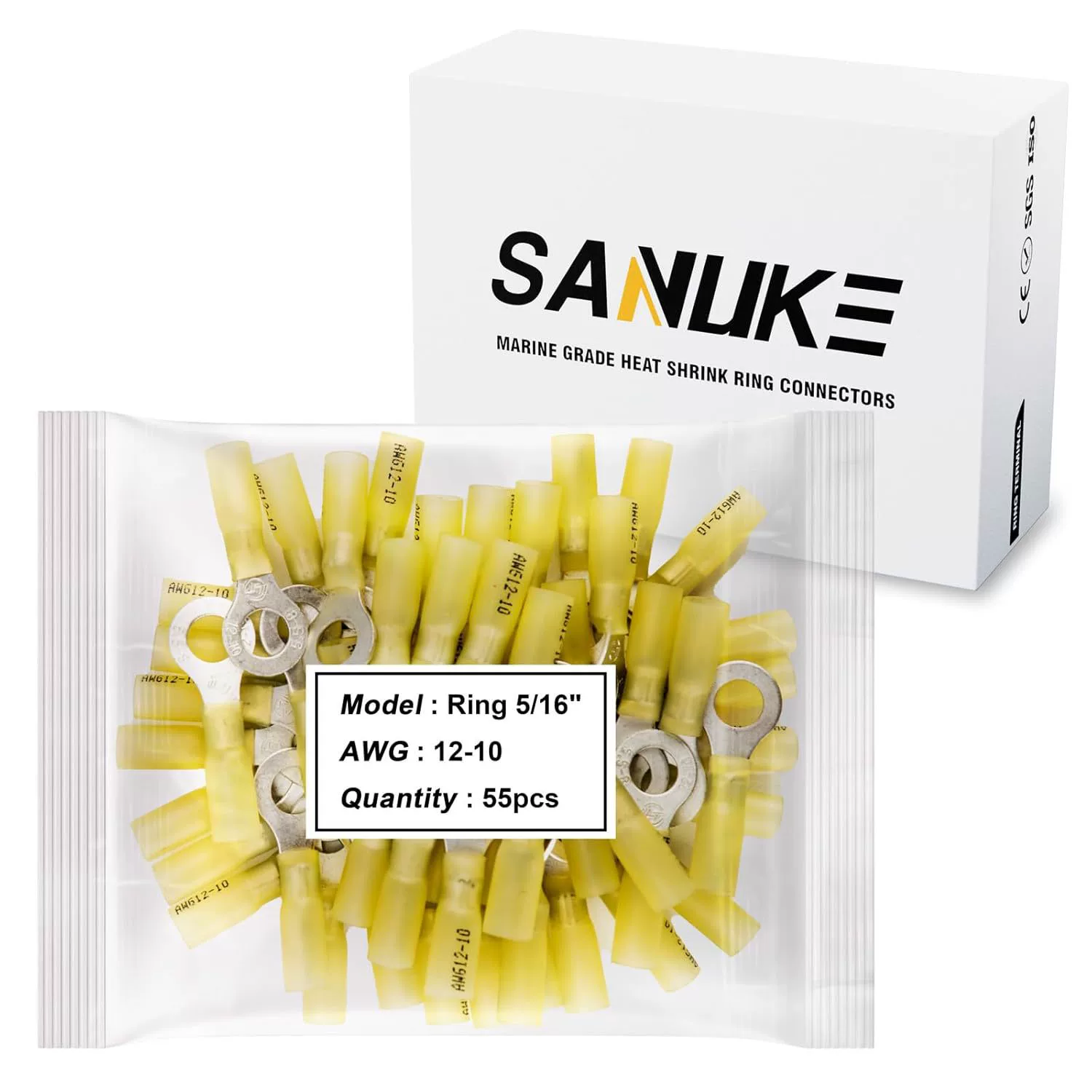 Sanuke 55Pcs 12-10 AWG-5 \/16 "Heat Shrink Ring Termina