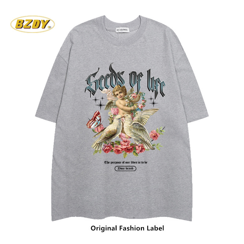 Design T-Shirt Oversize Loose Cotton Top Ins Slim Undercoat Kleine Modemarke Herrenbekleidung_voghion.com