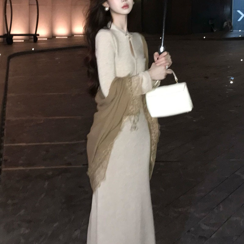 【杏织云裳】新中式巨好看早秋连衣裙立领刺绣针织长裙开衫外套女|undefined
