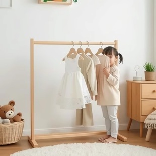 Indoor Clothes Rack Floor-Standing Bedroom Kidsren's Room Kindergarten Solid Wood Clothes Rack Simple Storage Rack