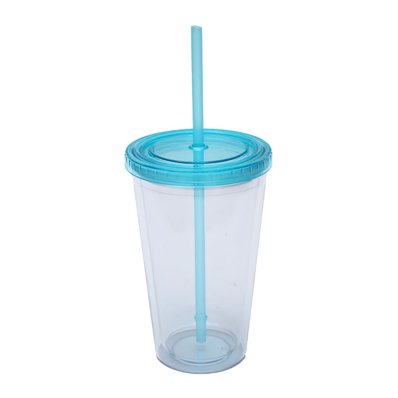 国境を越えたメーカーは二重のプラスチックストローカップを提供しています。蓋付き16オンスは色を決めてロゴカップを作ることができます|undefined
