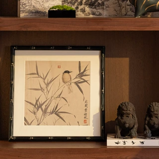 新中式花鸟画开放格茶室博古架摆件样板间展厅书房装饰画软装饰品