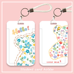 Cute cartoon bear couple card holder with good appearance, campus student meal card, access control, bus card, work card, anti-lost card holder