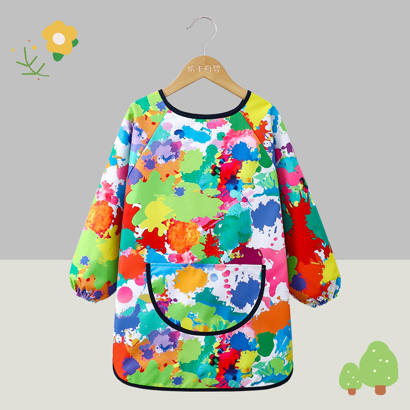 子供用エプロン絵画服幼稚園スタジオアートベルクロ長袖防水防汚よだれかけスモック逆着用|undefined